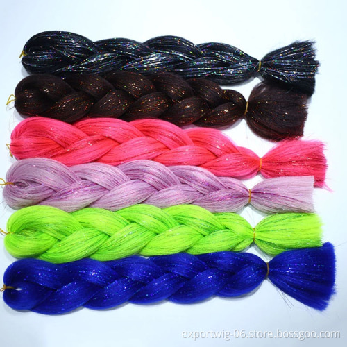 Jumbo Braiding Hair With Glitter Hair Tinsel 24inch Festival Party Decoration Hairstyle Synthetic Fiber Braid Hair Extensions